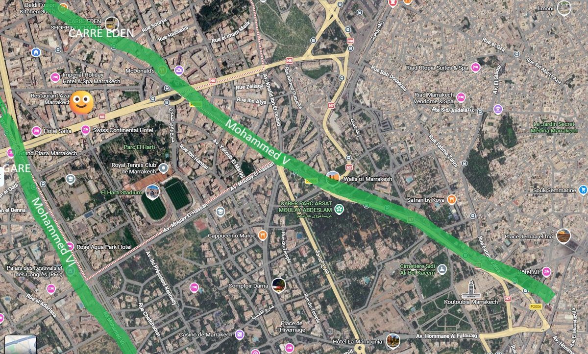 Plan de situation de l'appartement à Guéliz, entre l'avenue Mohammed V et la médina de Marrakech